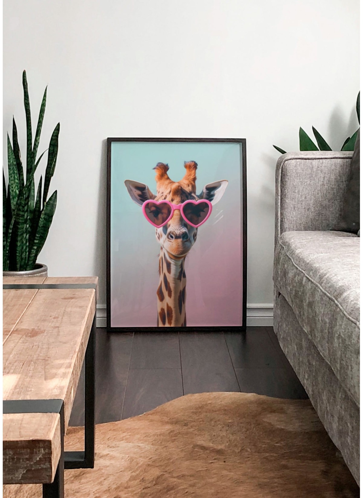 Affiche La girafe aux lunettes coeur