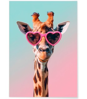 Affiche La girafe aux lunettes coeur