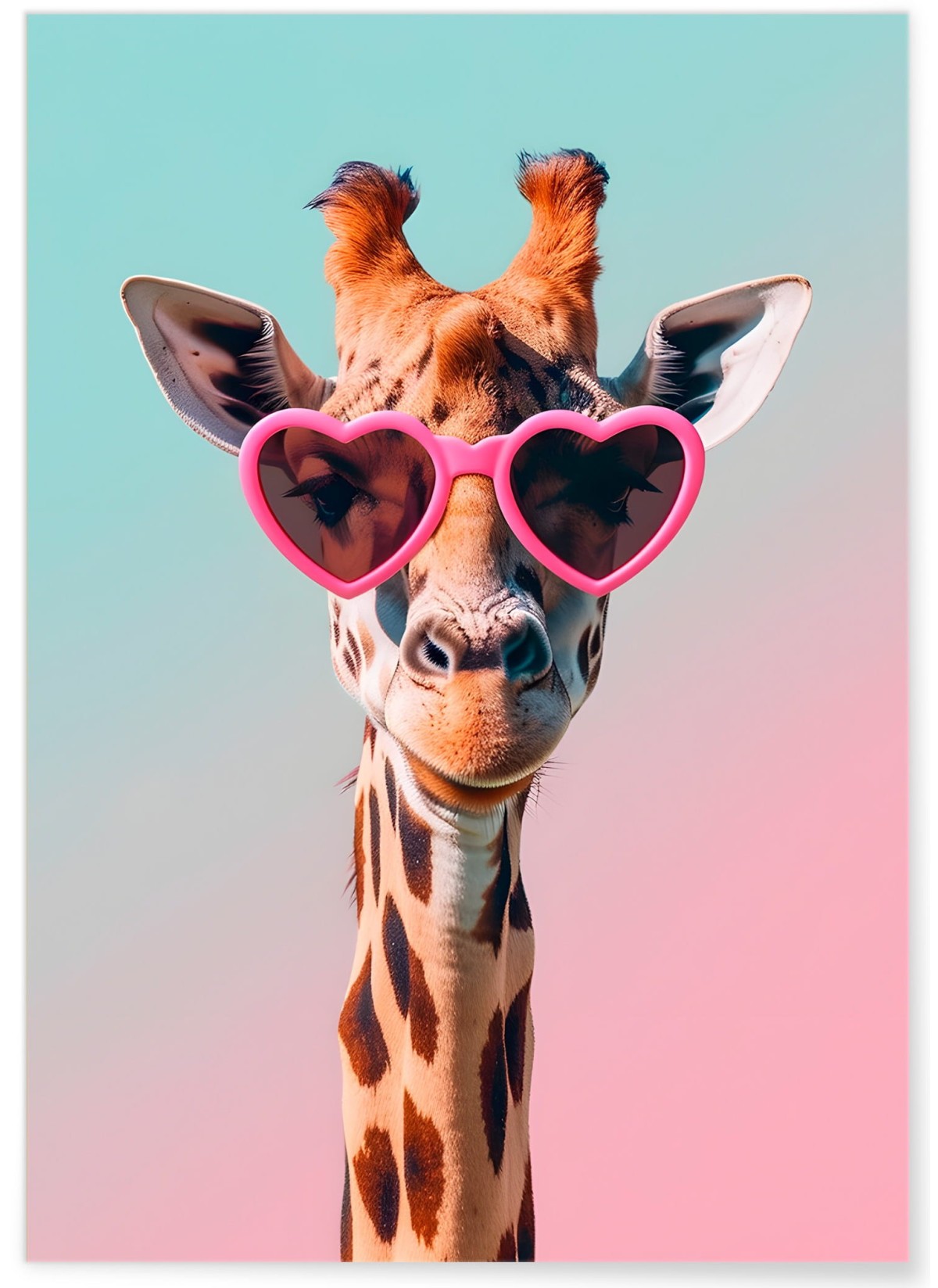 Affiche La girafe aux lunettes coeur