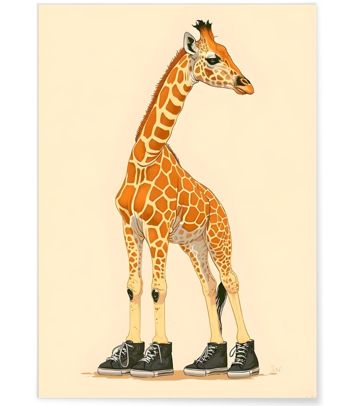 Affiche La girafe en baskets