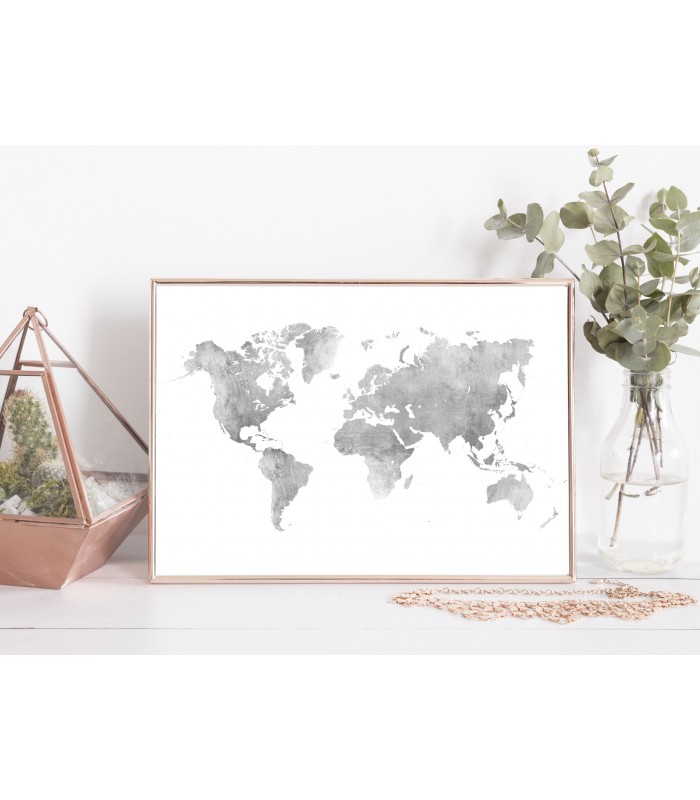 Poster Carte du monde argent