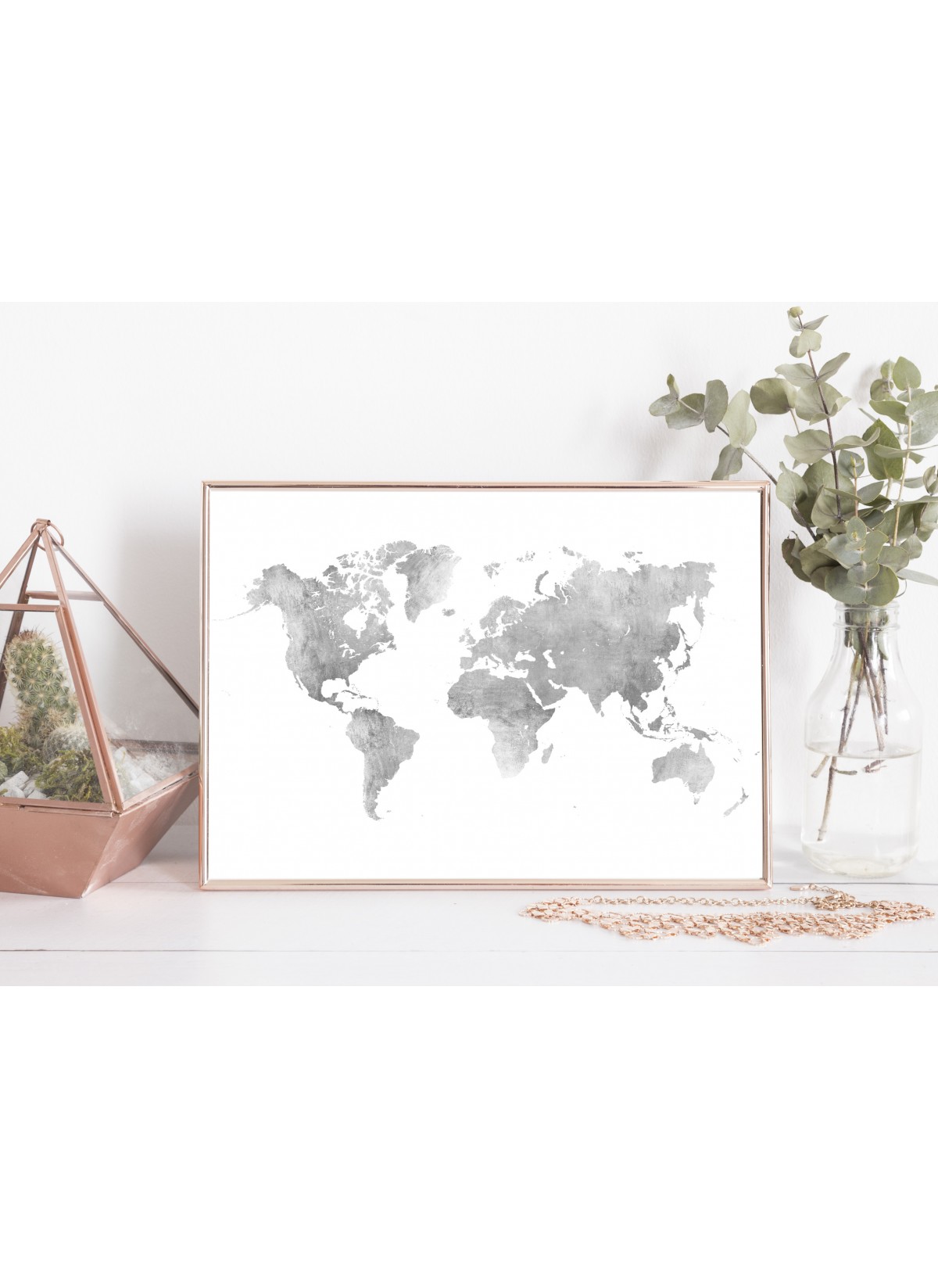 Poster Carte du monde argent