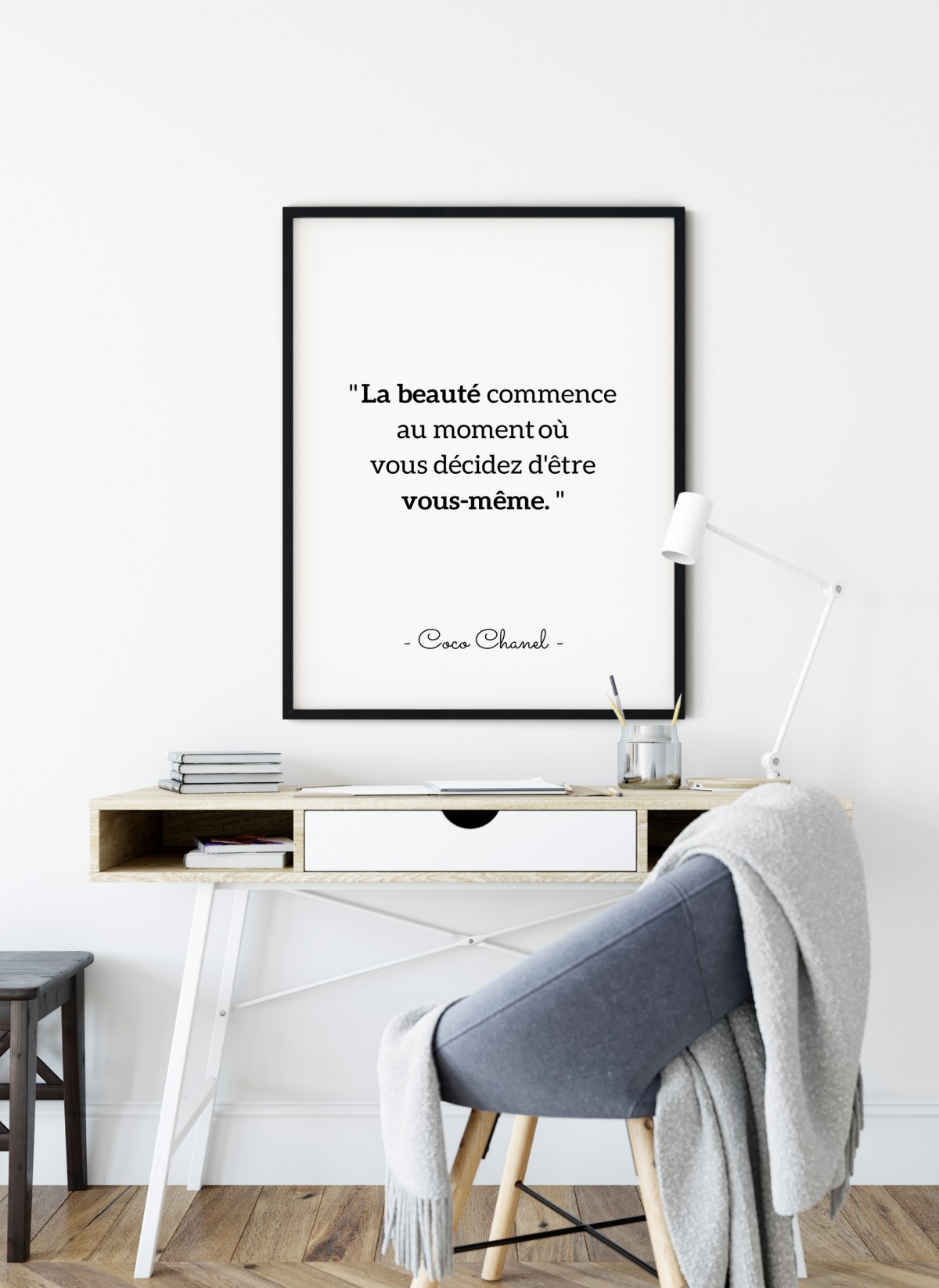 Affiche Citation Coco Chanel : "La beauté commence…"