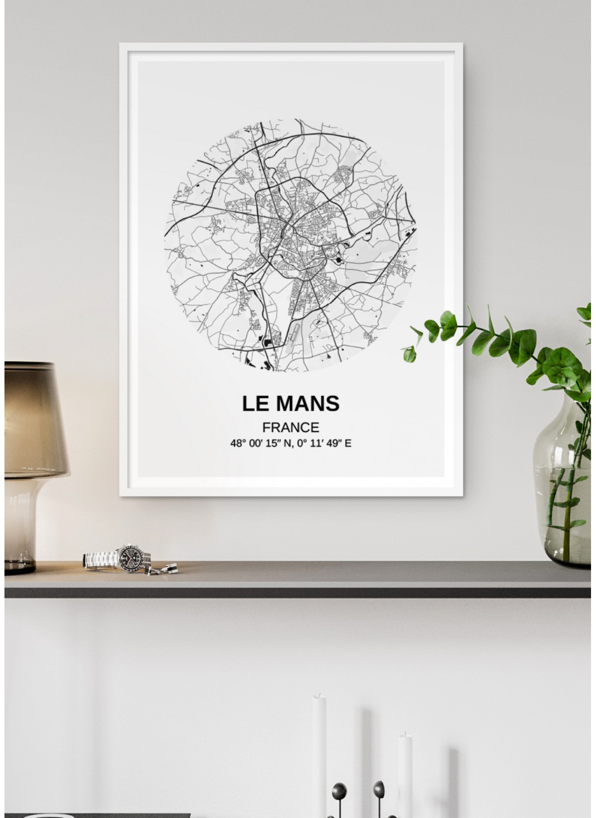 Affiche carte de ville de France, Le Mans | L’Afficherie