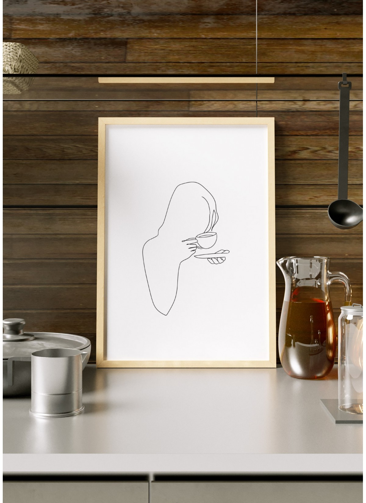 Affiche Line art Women Drinking Coffee