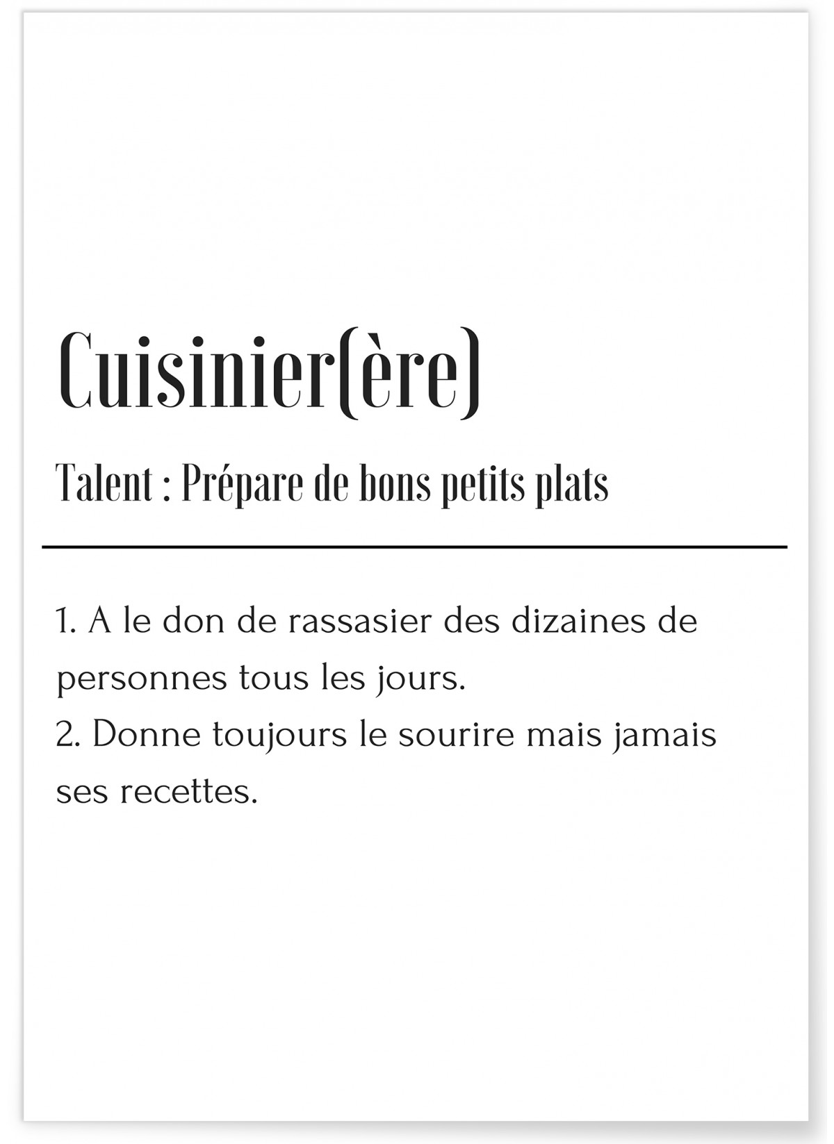 Affiche Définition Cuisinier