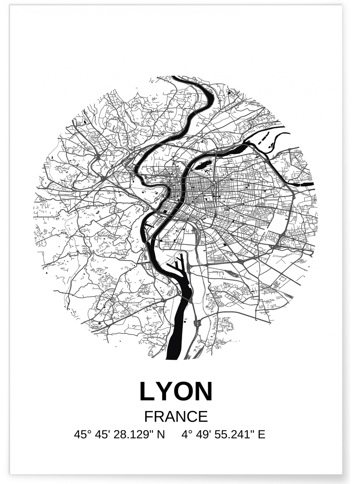Poster Carte Lyon