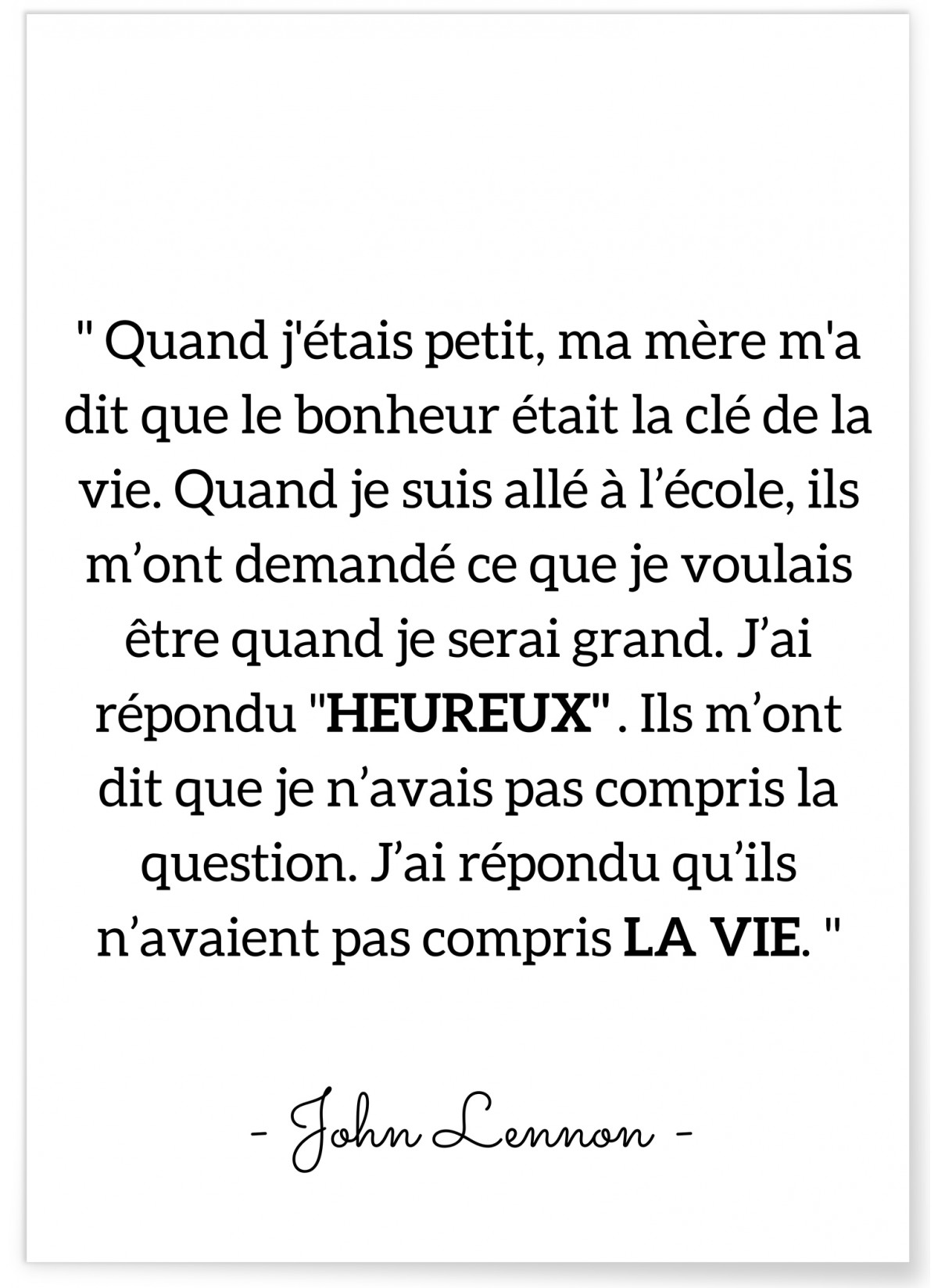 Affiche J.Lennon : "Ils n'avaient pas compris la vie"