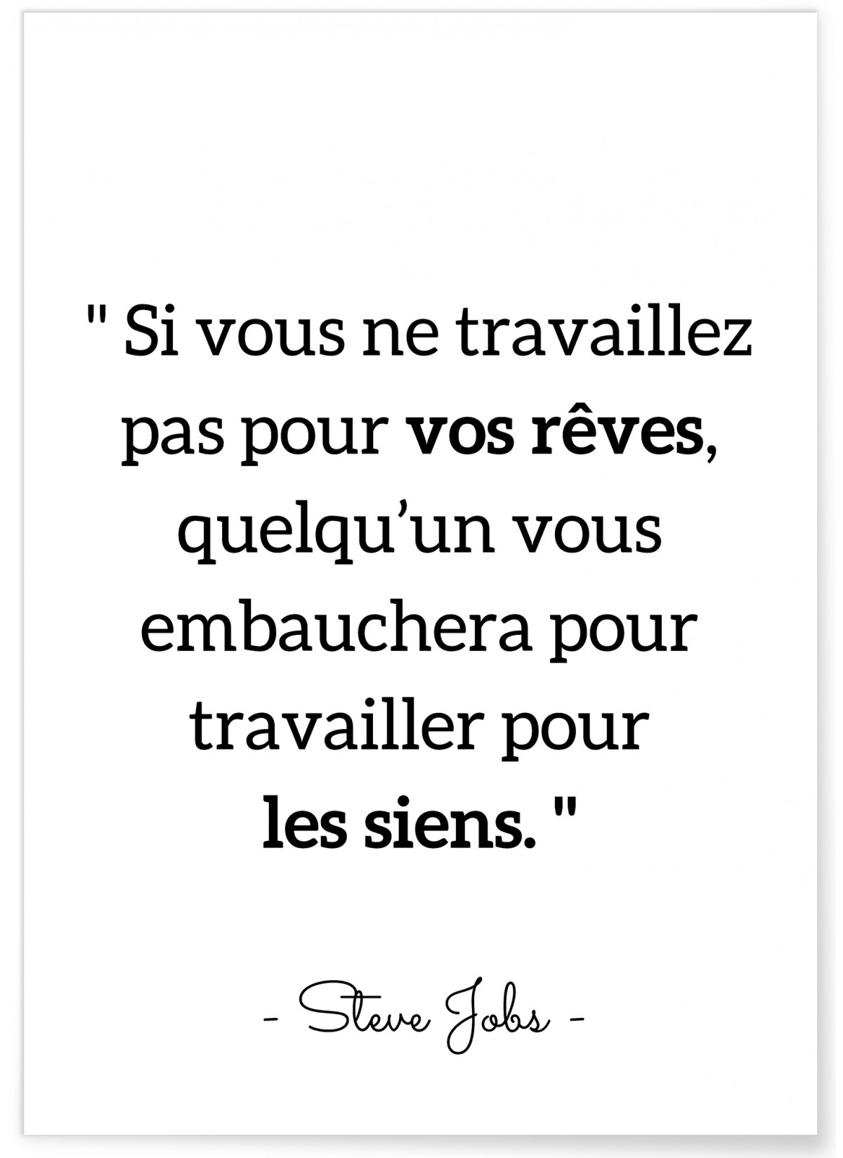 Affiche S.Jobs : "Si vous ne travaillez pas pour vos rêves..."