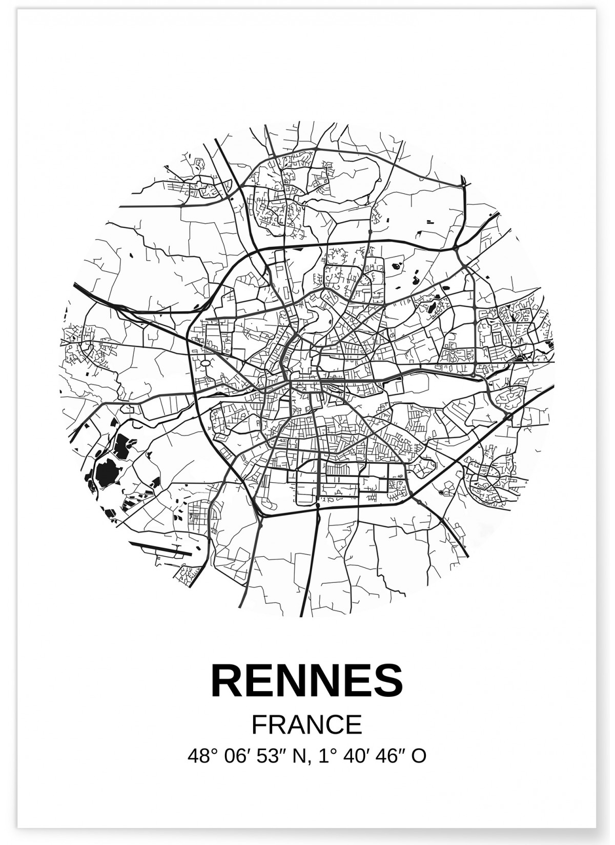 Affiche Carte Rennes