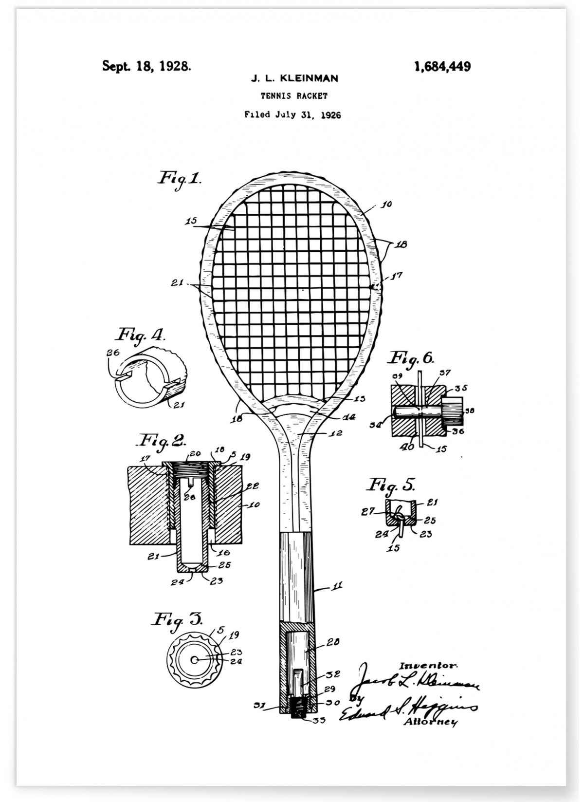 Affiche Brevet raquette tennis