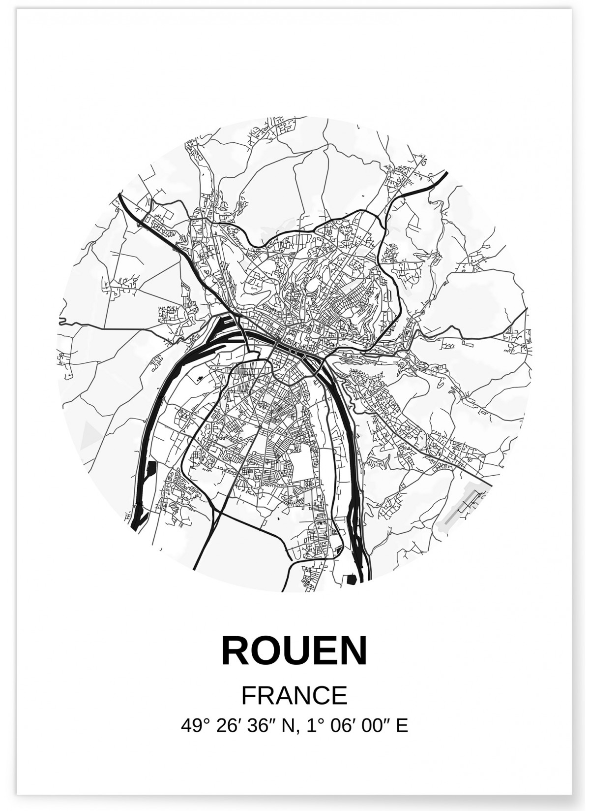 Affiche Carte Rouen