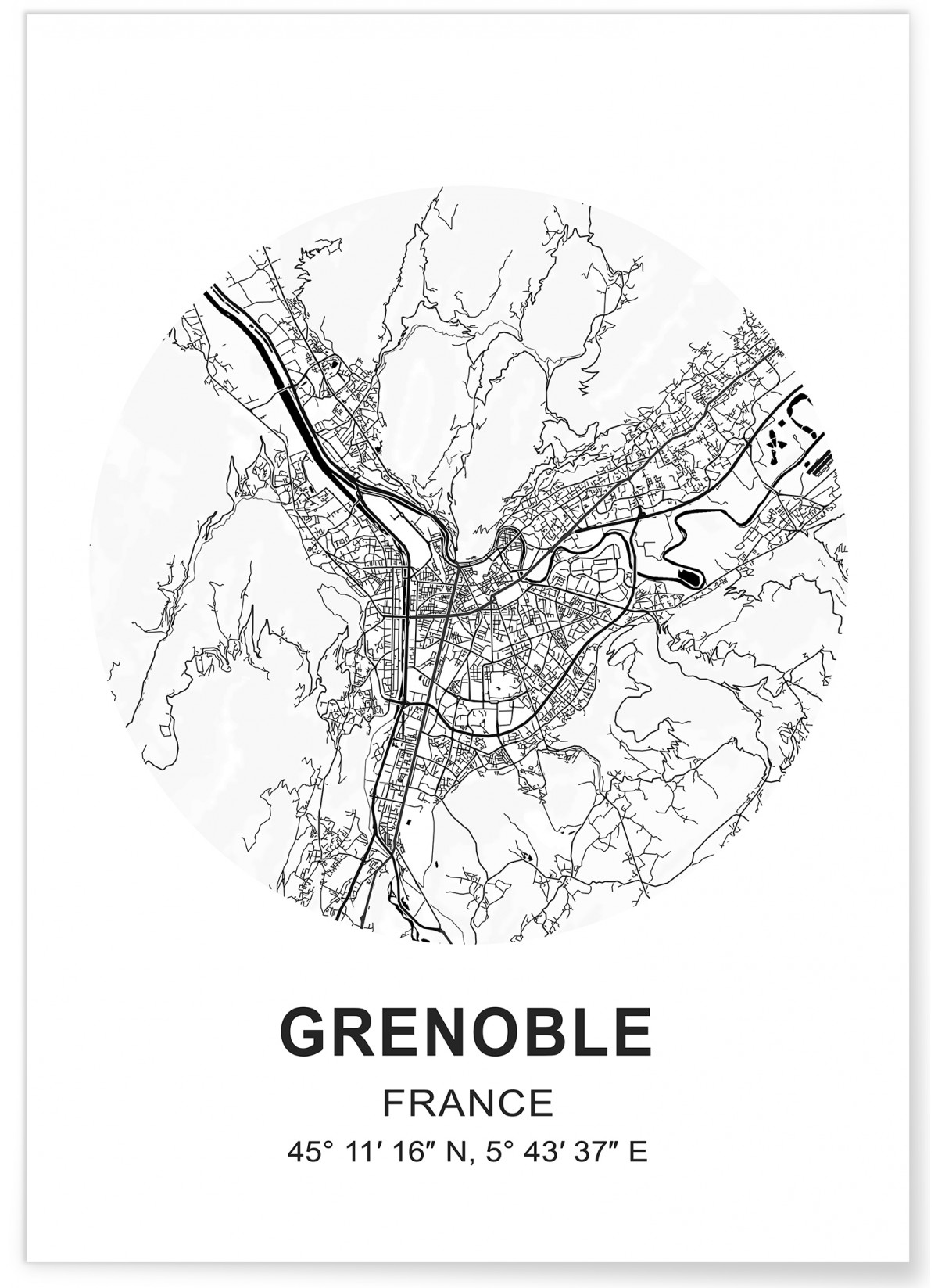 Affiche Carte Grenoble