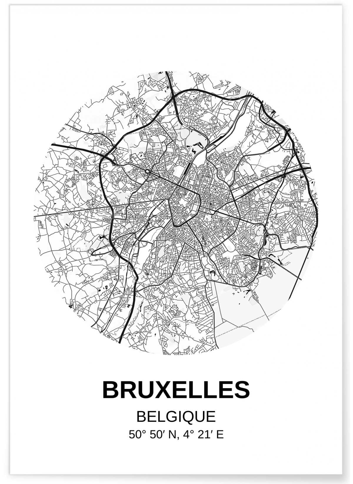 Affiche Carte Bruxelles