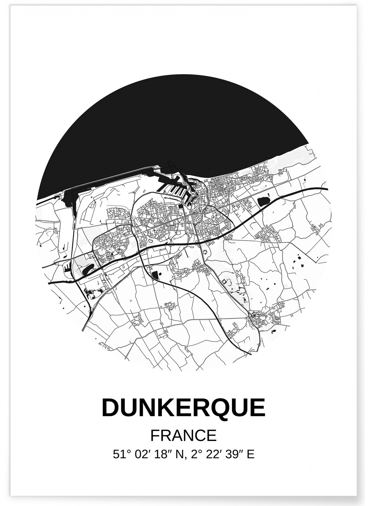 Affiche Carte Dunkerque