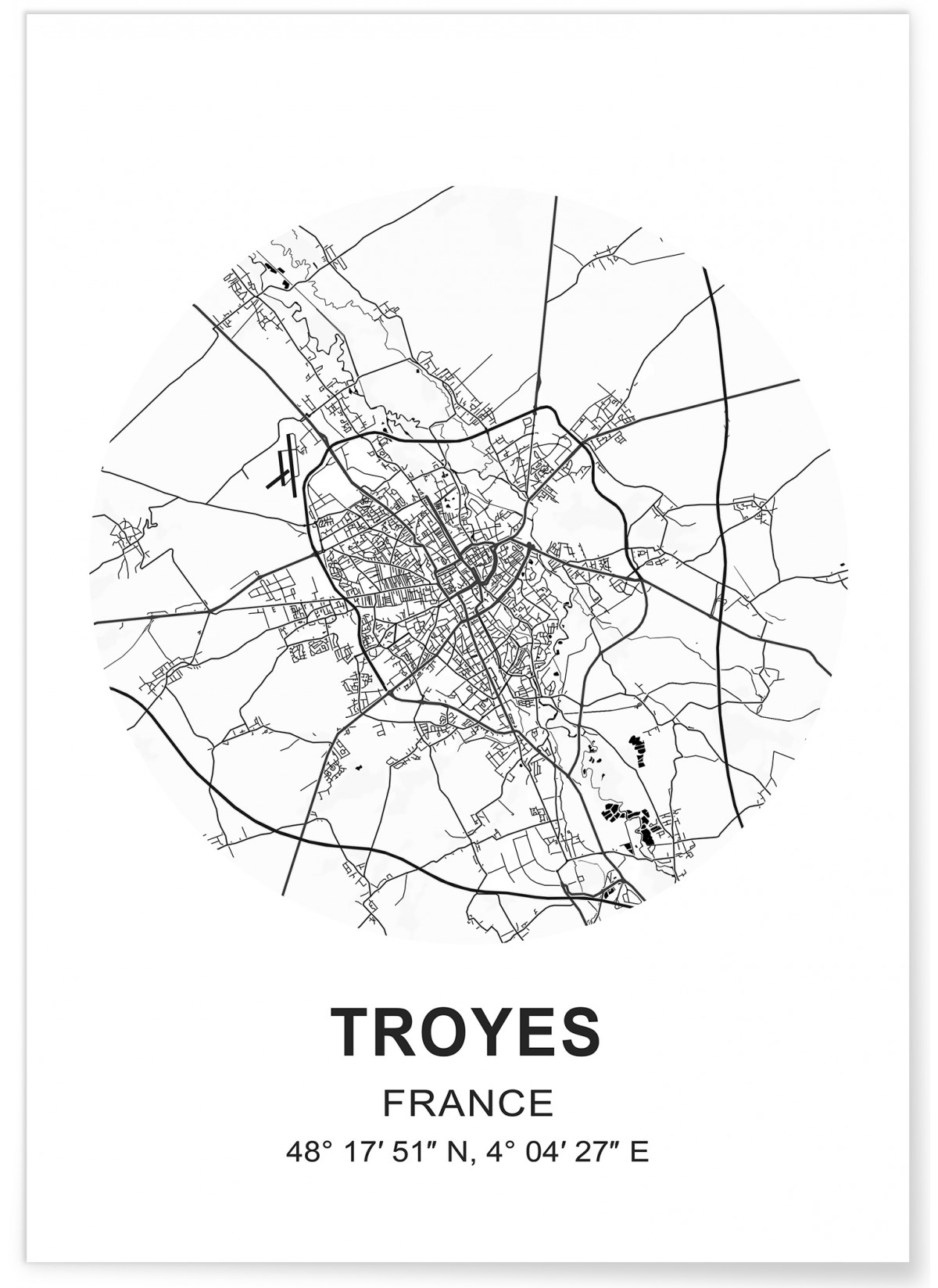 Affiche Carte Troyes