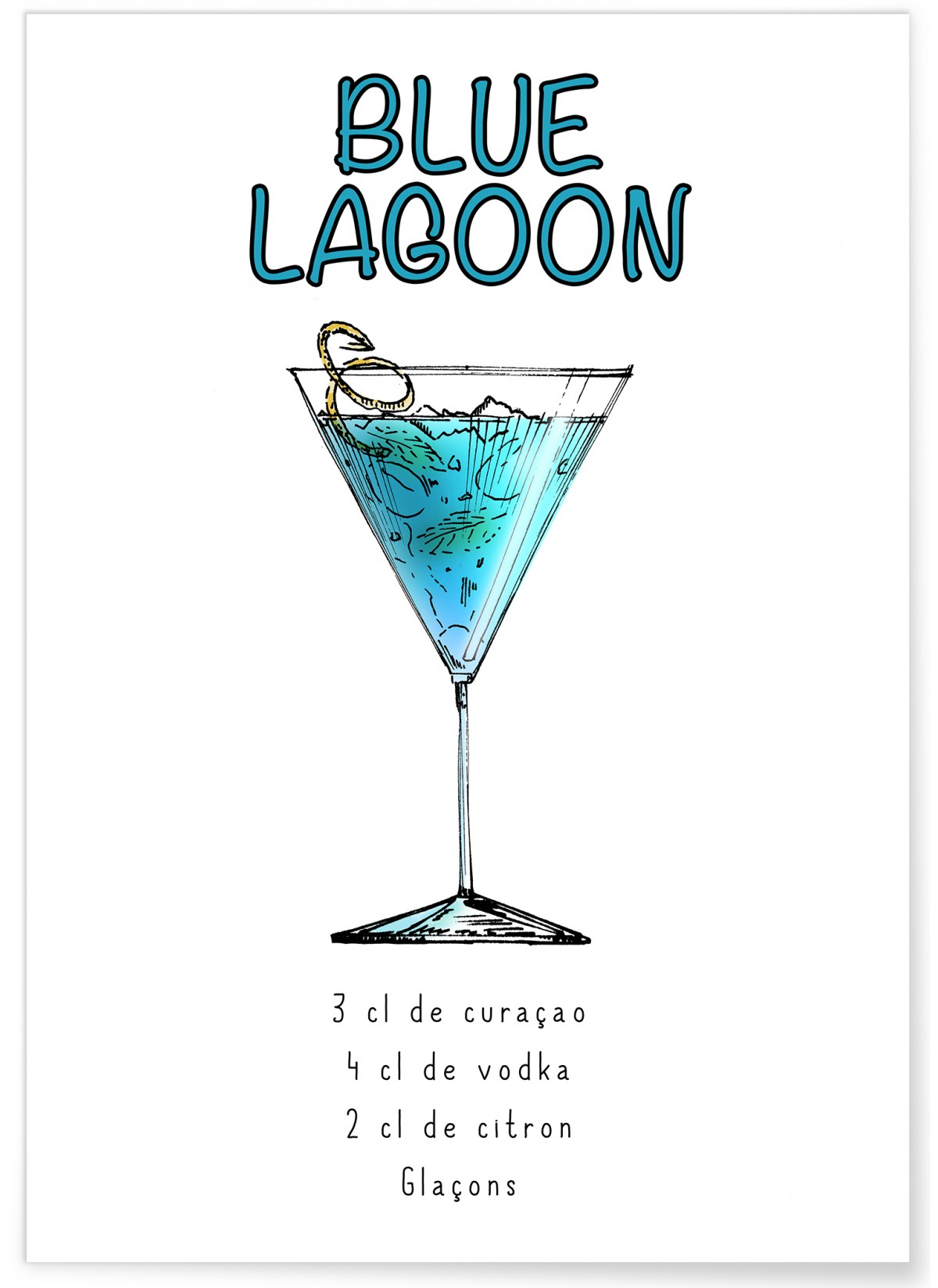 Affiche Cocktail Blue Lagoon