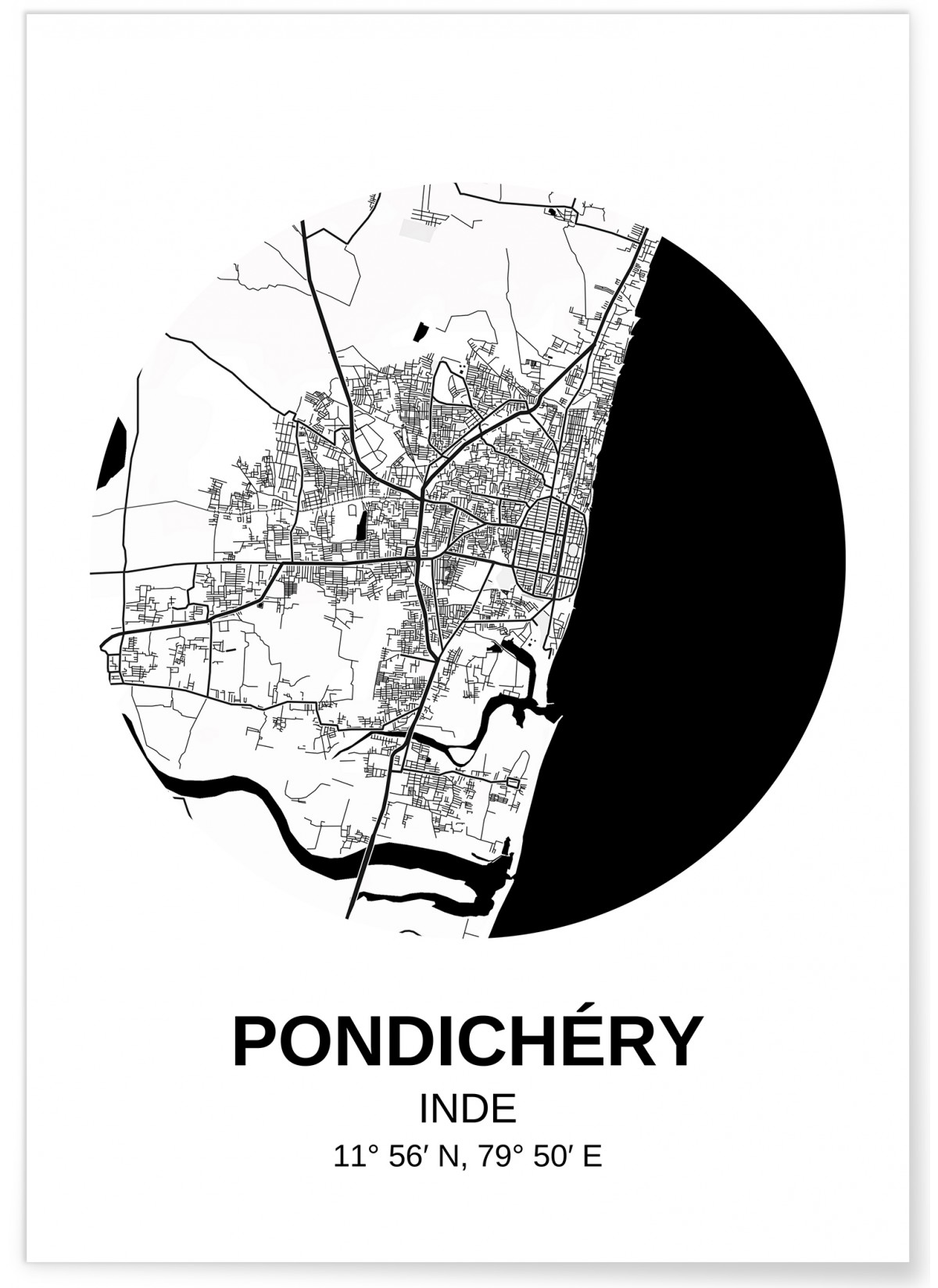 Affiche Carte Pondichéry