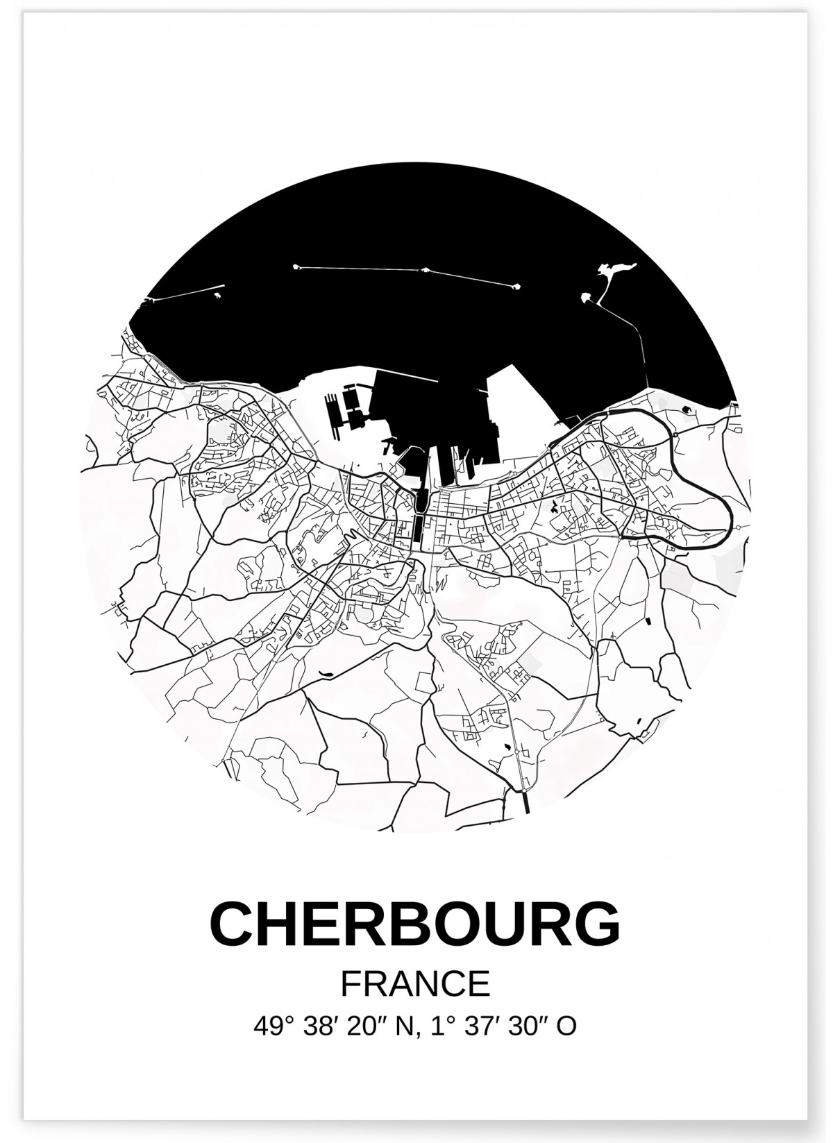 Affiche Carte Cherbourg