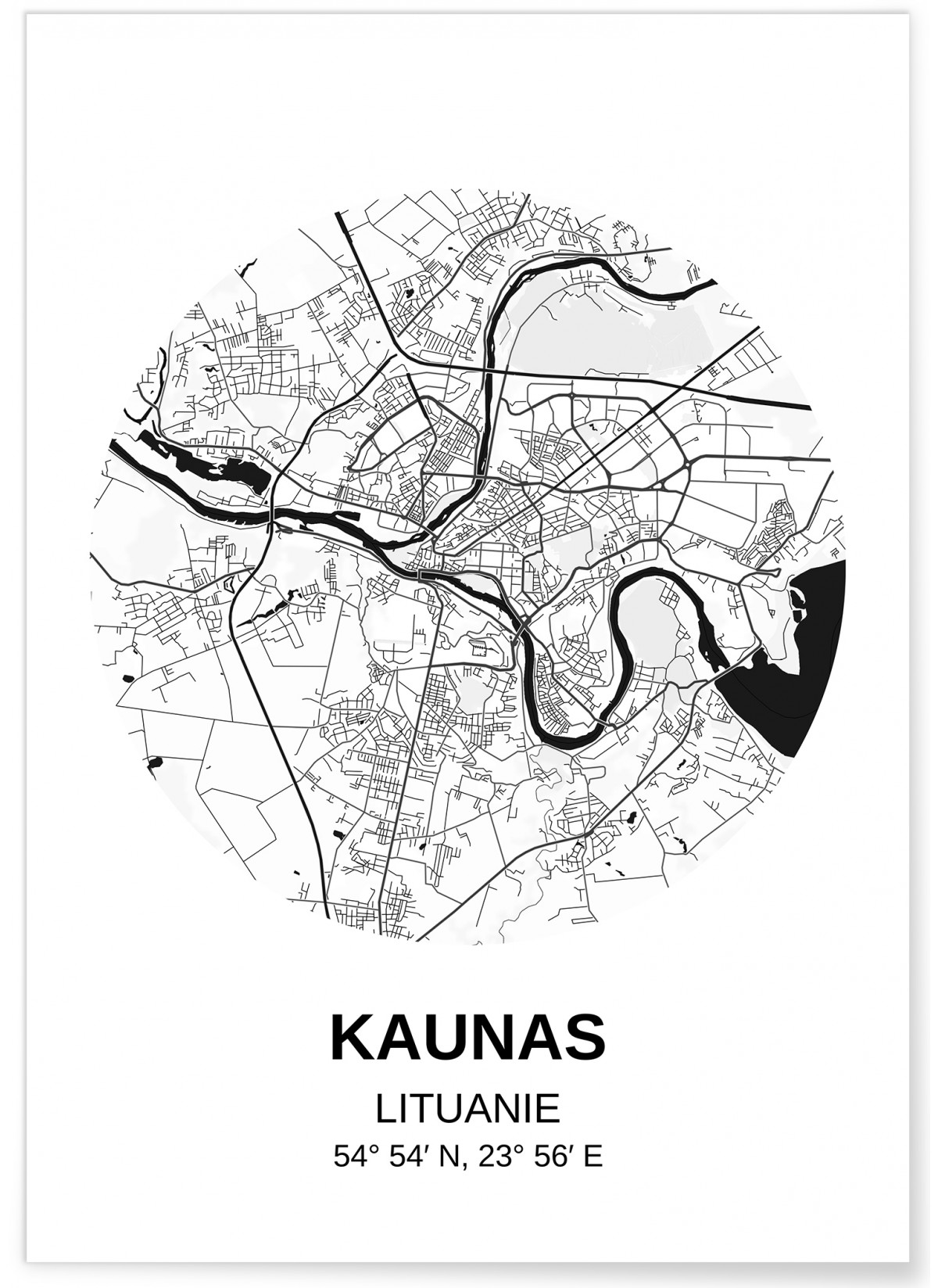 Affiche Carte Kaunas