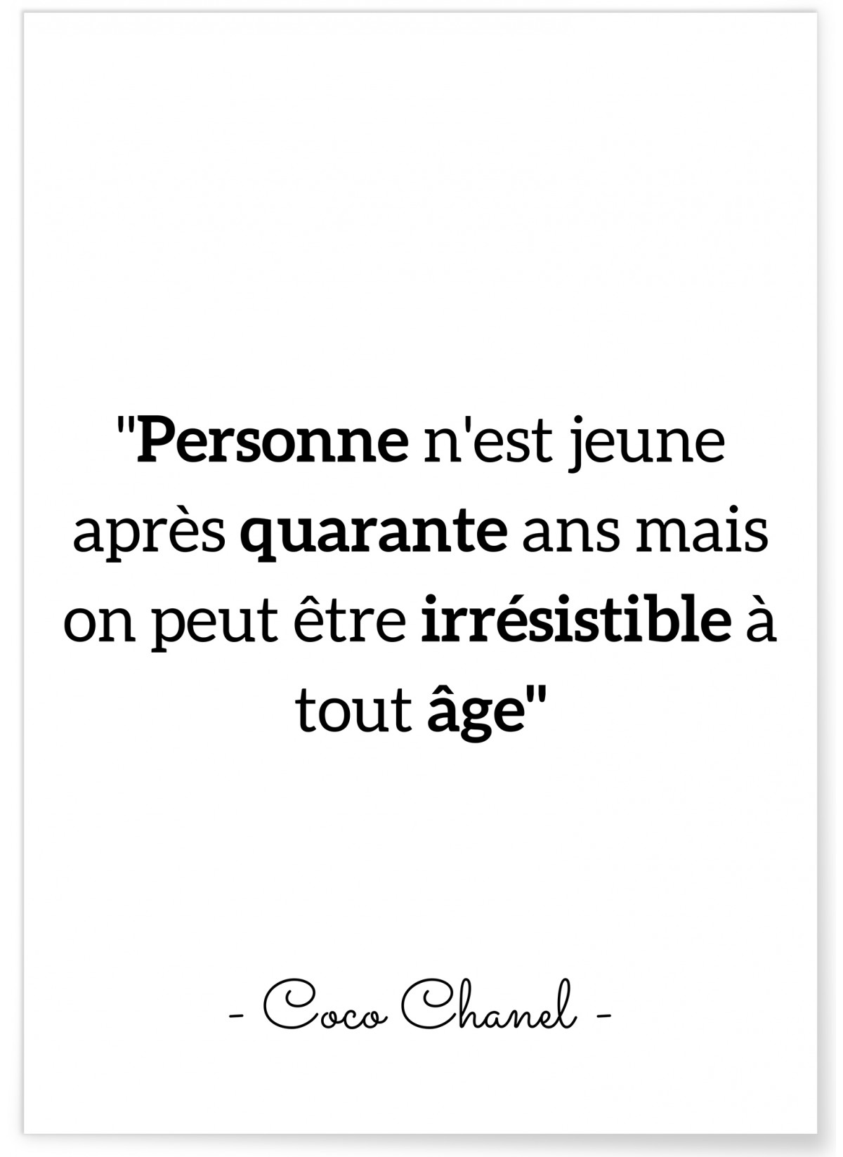 Affiche Citation Coco Chanel : "Personne n'est jeune"