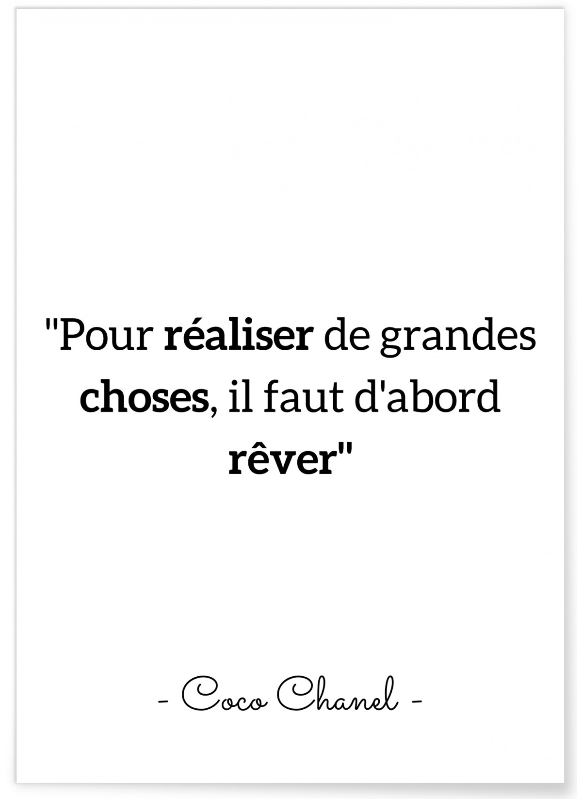 Affiche Coco Chanel : "Pour réaliser de grandes choses ..."