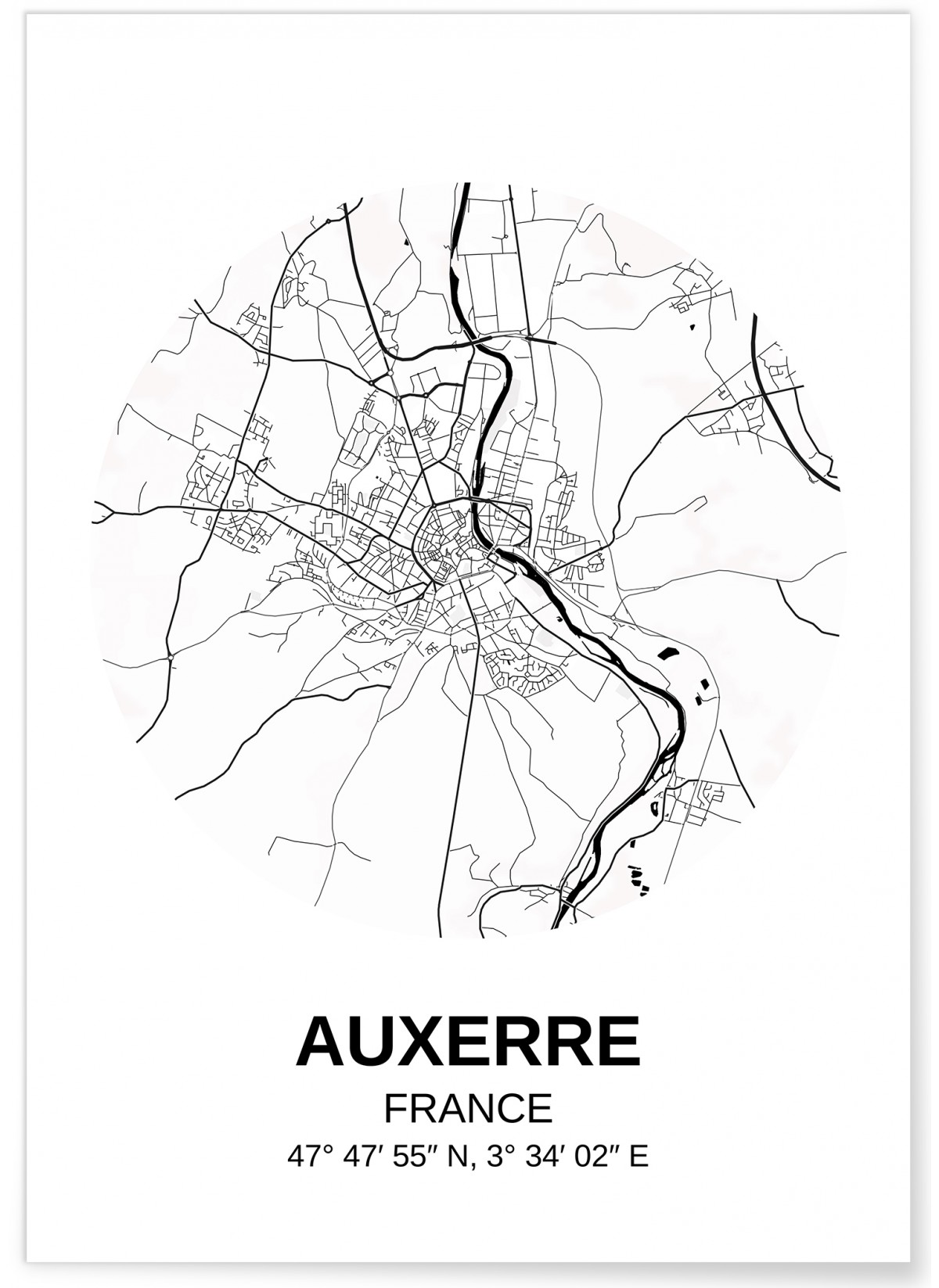 Affiche Carte Auxerre
