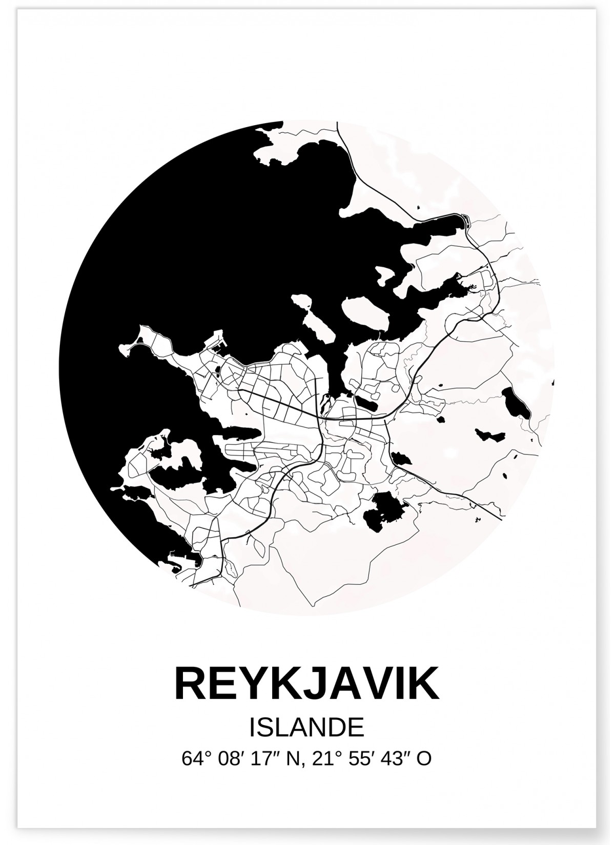 Affiche Carte Reykjavik