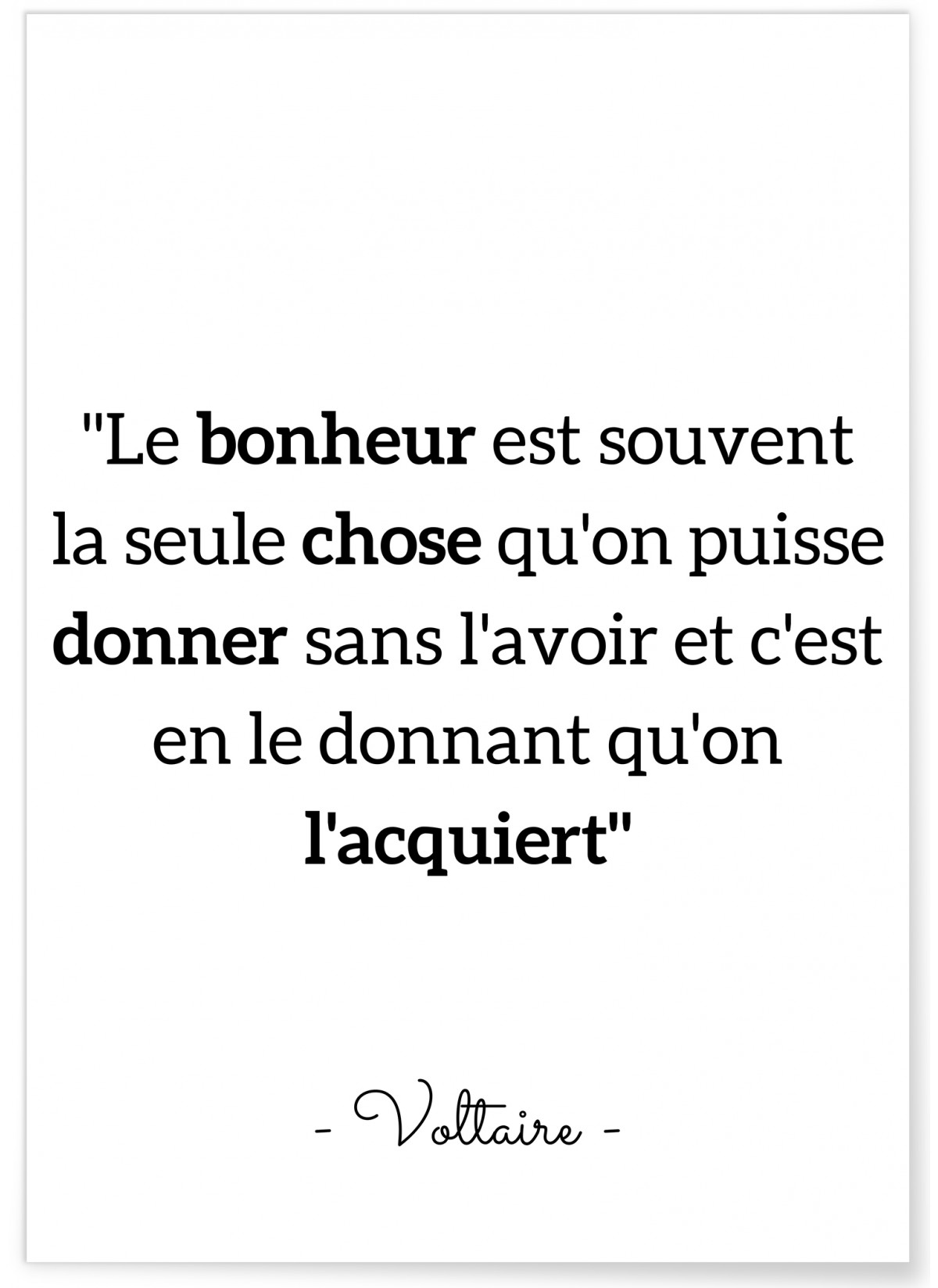 Affiche Voltaire : "Le bonheur est souvent..."
